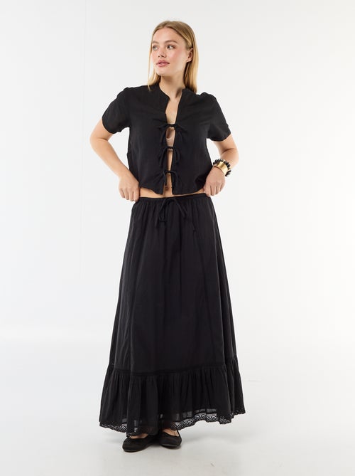 Lange uitlopende rok met macramé - Kiabi