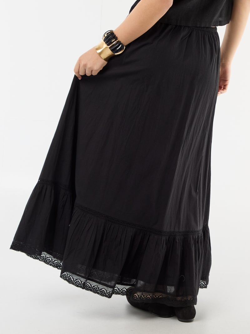 Lange uitlopende rok met macramé Zwart - Kiabi