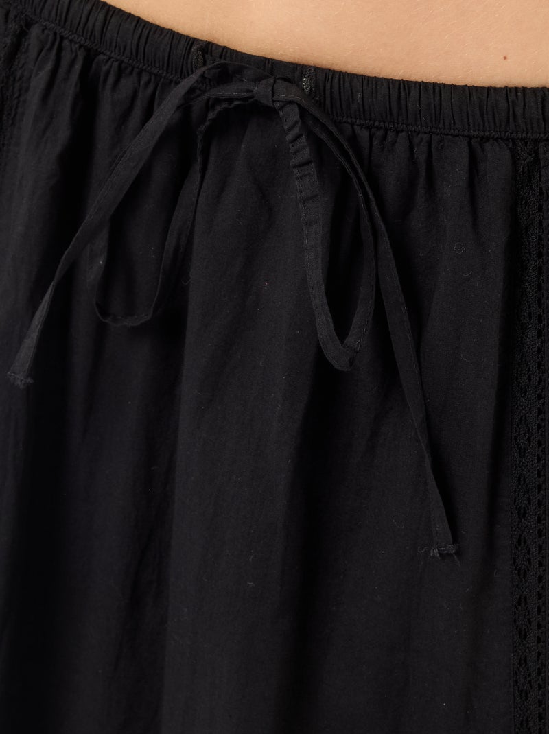Lange uitlopende rok met macramé Zwart - Kiabi