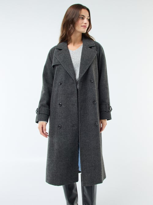 Lange, warme jas met ceintuur - Kiabi