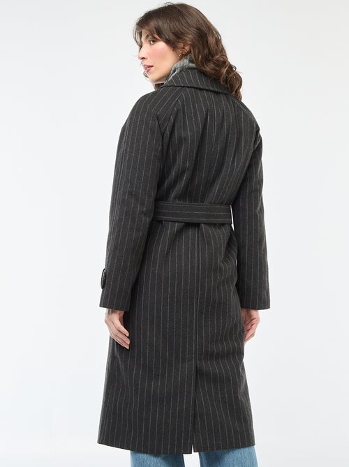 Lange, warme jas met ceintuur - Kiabi