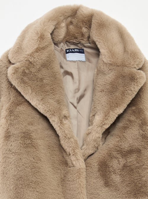 Lange, warme jas van pluche-achtige stof - Kiabi