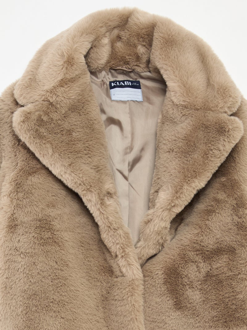 Lange, warme jas van pluche-achtige stof Grijs - Kiabi