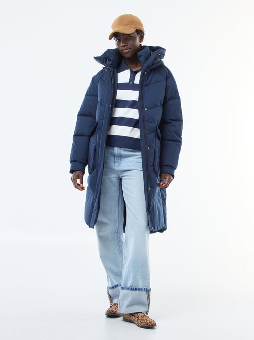 Lange warme waterafstotende gewatteerde jas met capuchon - Kiabi