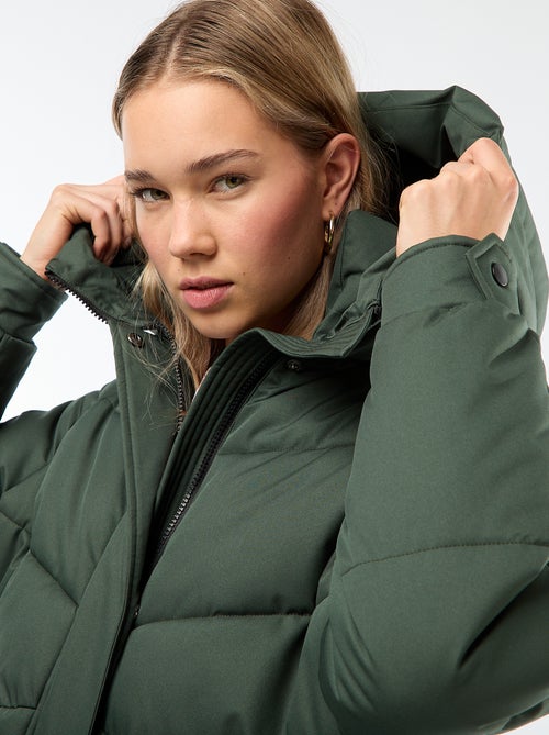 Lange warme waterafstotende gewatteerde jas met kap - Kiabi