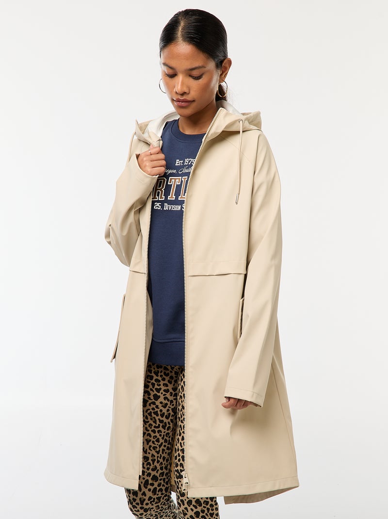 Lange, waterafstotende parka met capuchon Biege - Kiabi