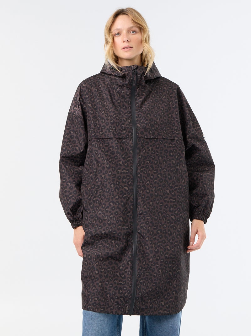 Lange waterafstotende parka met capuchon Bruin - Kiabi