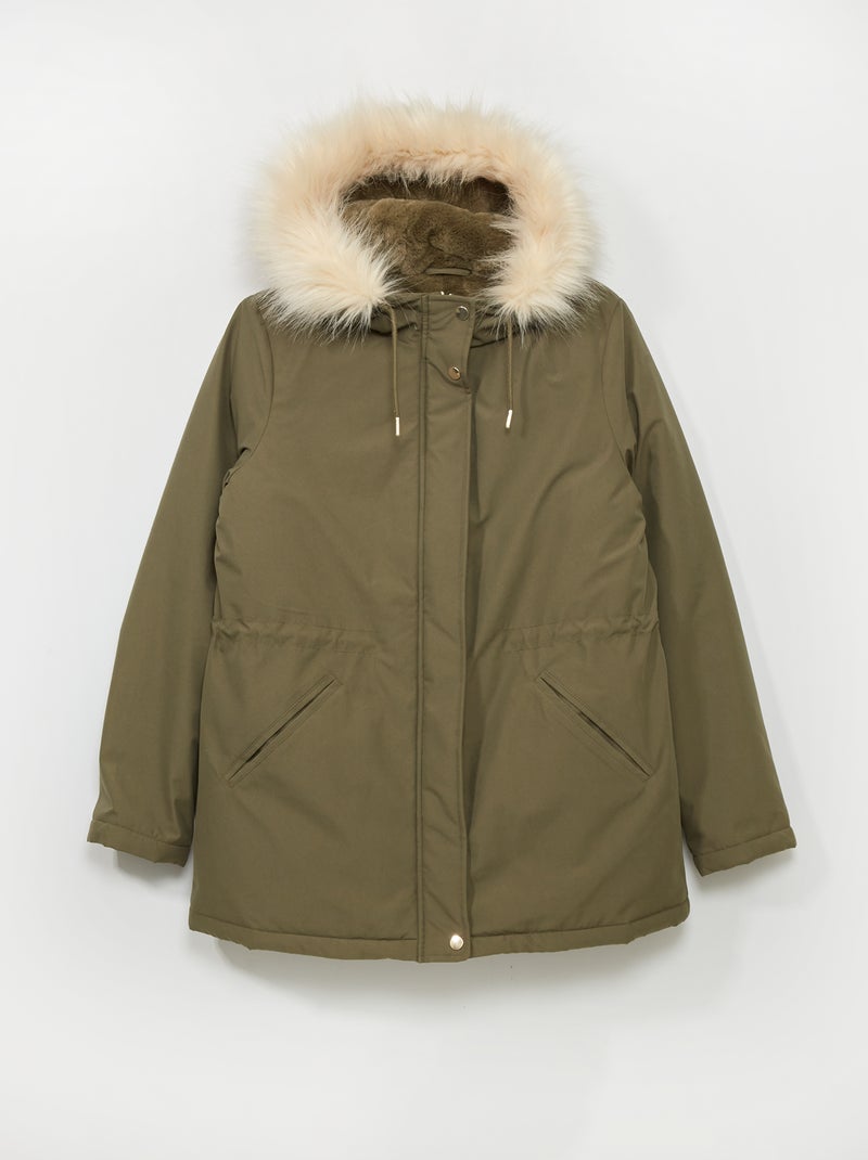 Lange, waterafstotende parka met capuchon KAKI - Kiabi