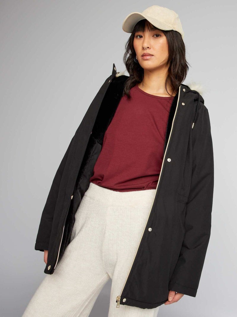 Lange, waterafstotende parka met capuchon zwart - Kiabi