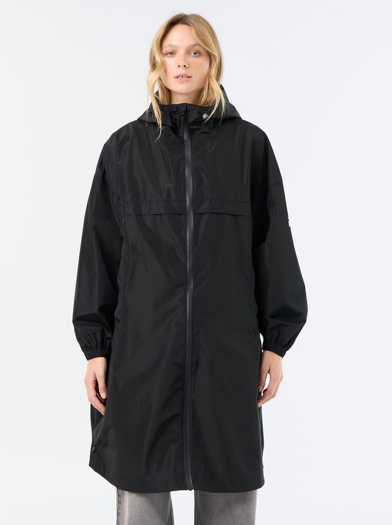 Lange waterafstotende parka met capuchon Zwart - Kiabi