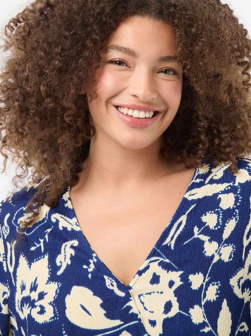 Lange wikkeljurk Blauw - Kiabi