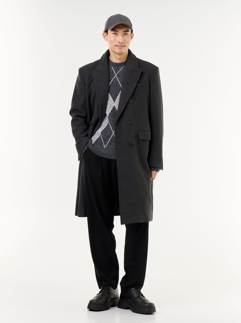 Lange wollook jas Grijs - Kiabi