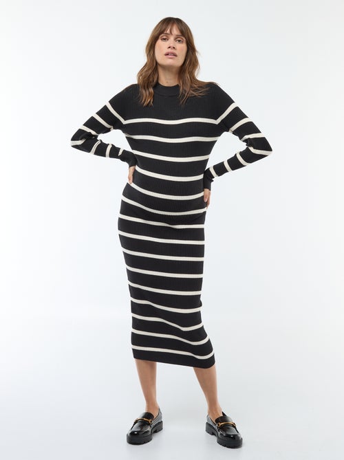 Lange zwangerschapsjurk met ribbeltextuur - Kiabi