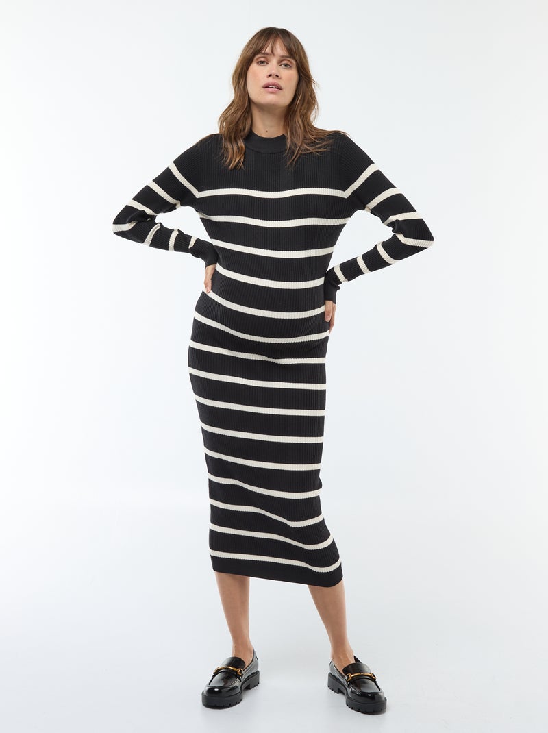 Lange zwangerschapsjurk met ribbeltextuur Zwart - Kiabi