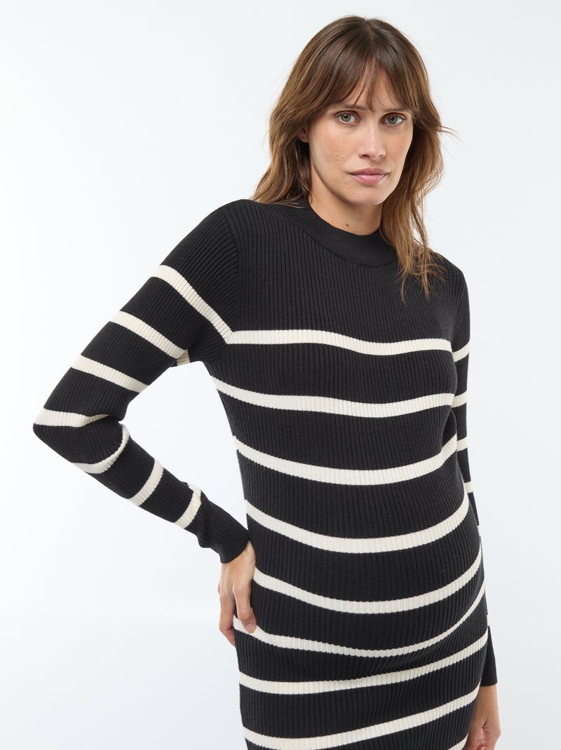 Lange zwangerschapsjurk met ribbeltextuur Zwart - Kiabi