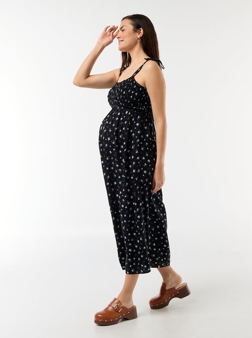 Lange zwangerschapsjurk met smockwerk - Kiabi