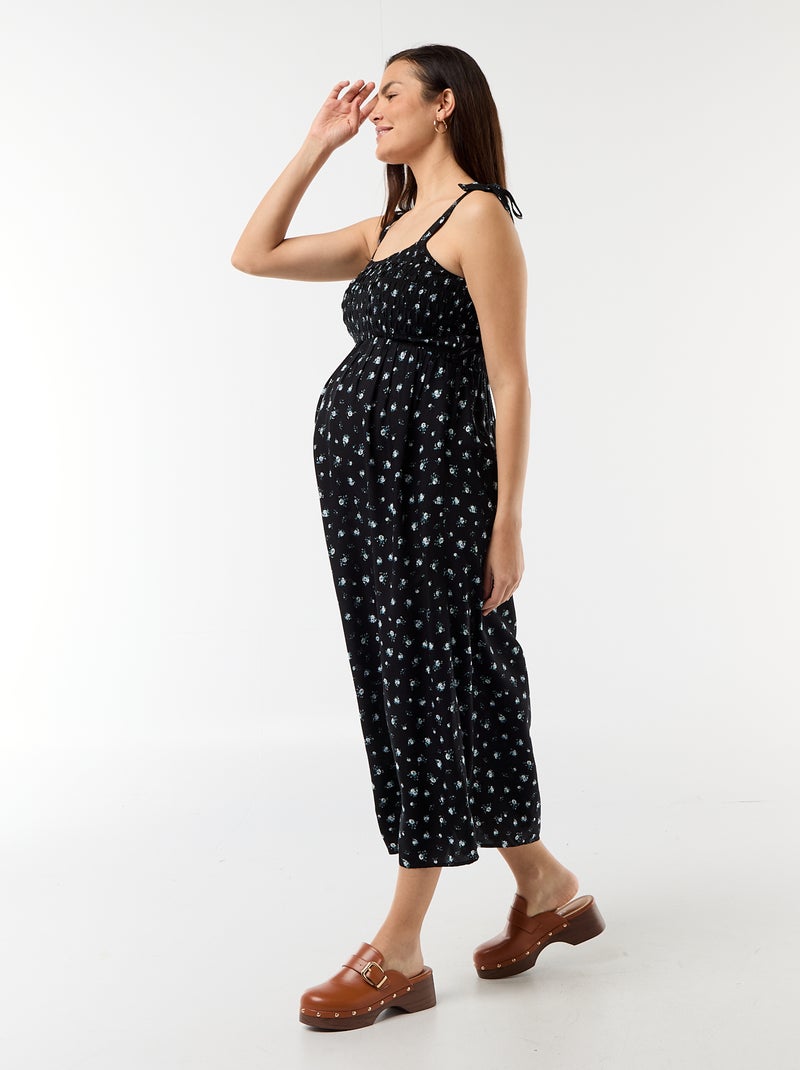 Lange zwangerschapsjurk met smockwerk Zwart - Kiabi