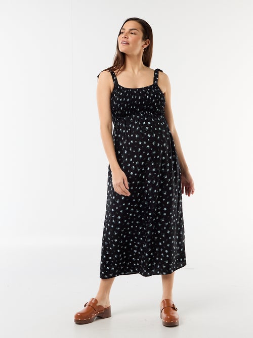 Lange zwangerschapsjurk met smockwerk - Kiabi