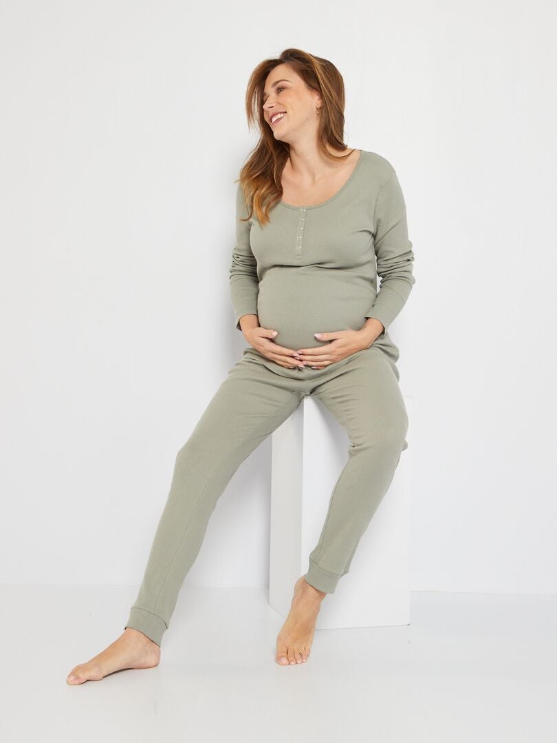 Lange zwangerschapspyjama - 2-delig grijs - Kiabi