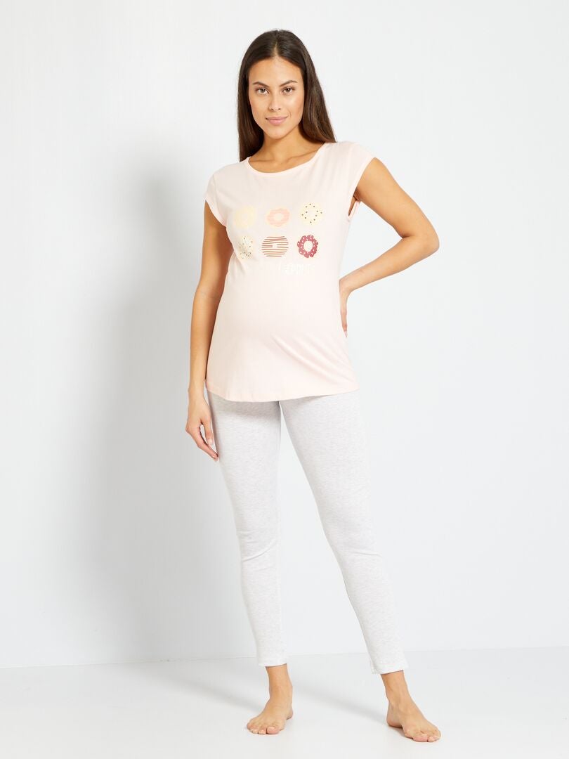Lange zwangerschapspyjama - 2-delig roze / ecru - Kiabi