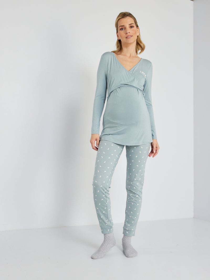 Lange zwangerschapspyjama van jersey - 2-delig BIEGE - Kiabi
