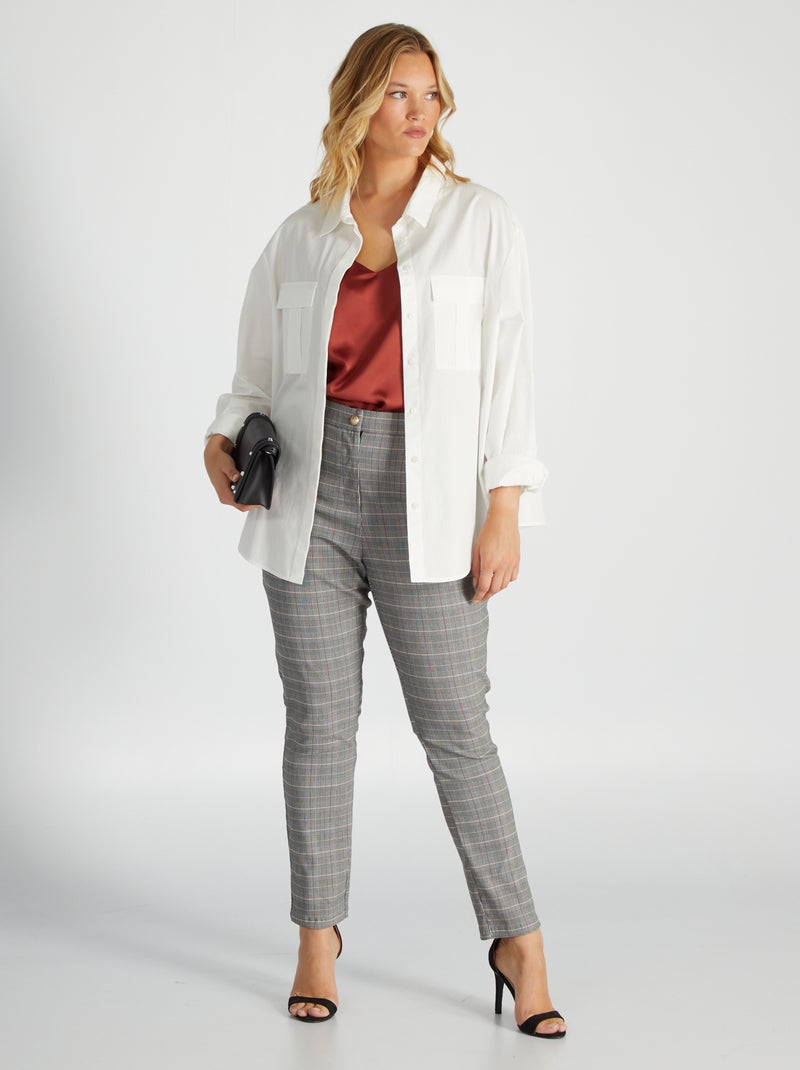 Legging met hoge taille en Schotse ruit GRIJS - Kiabi