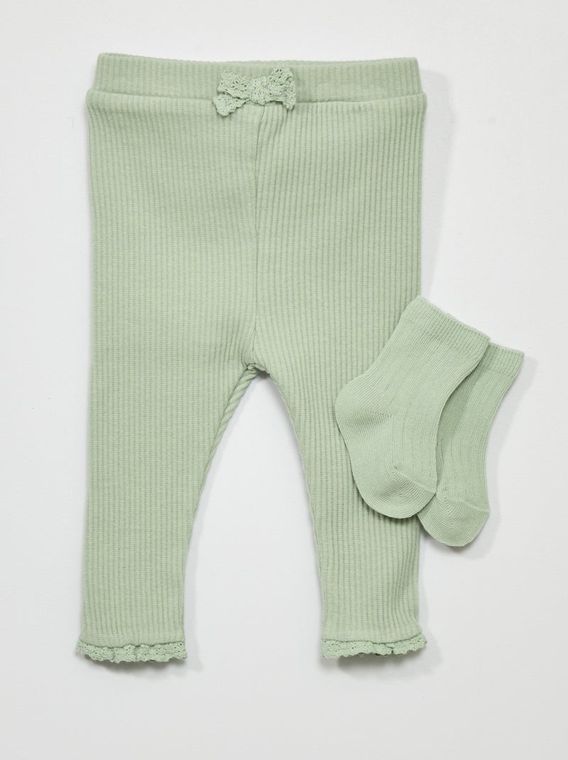 Legging + sokken met ribbeltextuur - 2-delig GROEN - Kiabi