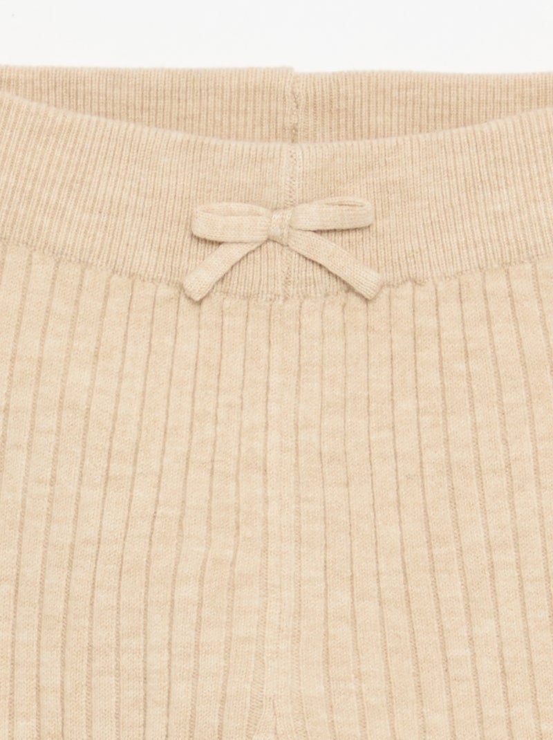 Legging van effen tricot met strik in de taille Biege - Kiabi