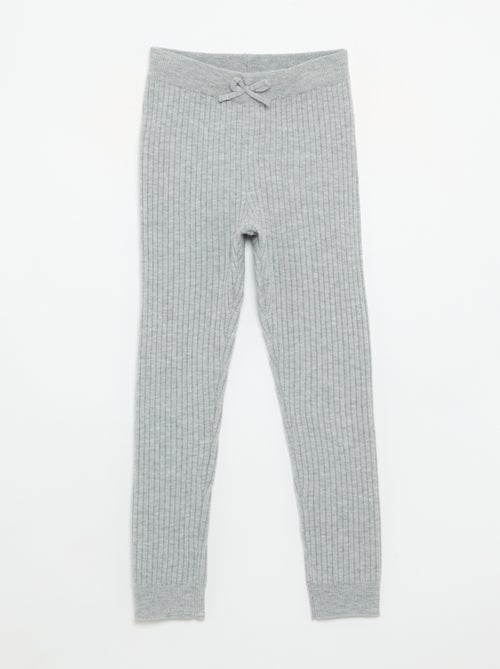 Legging van effen tricot met strik in de taille - Kiabi