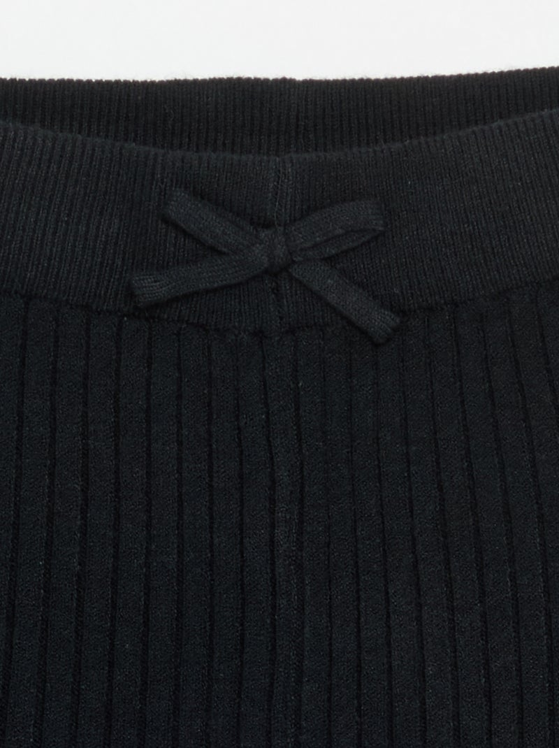 Legging van effen tricot met strik in de taille Zwart - Kiabi