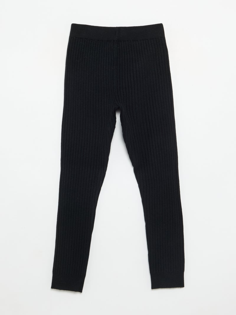 Legging van effen tricot met strik in de taille Zwart - Kiabi
