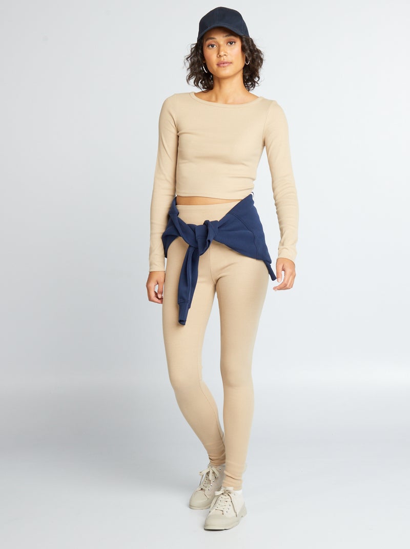 Legging van ribstof BIEGE - Kiabi