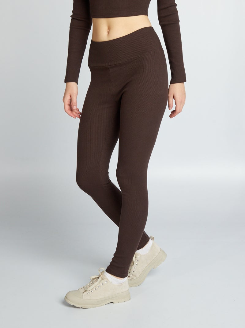 Legging van ribstof BRUIN - Kiabi