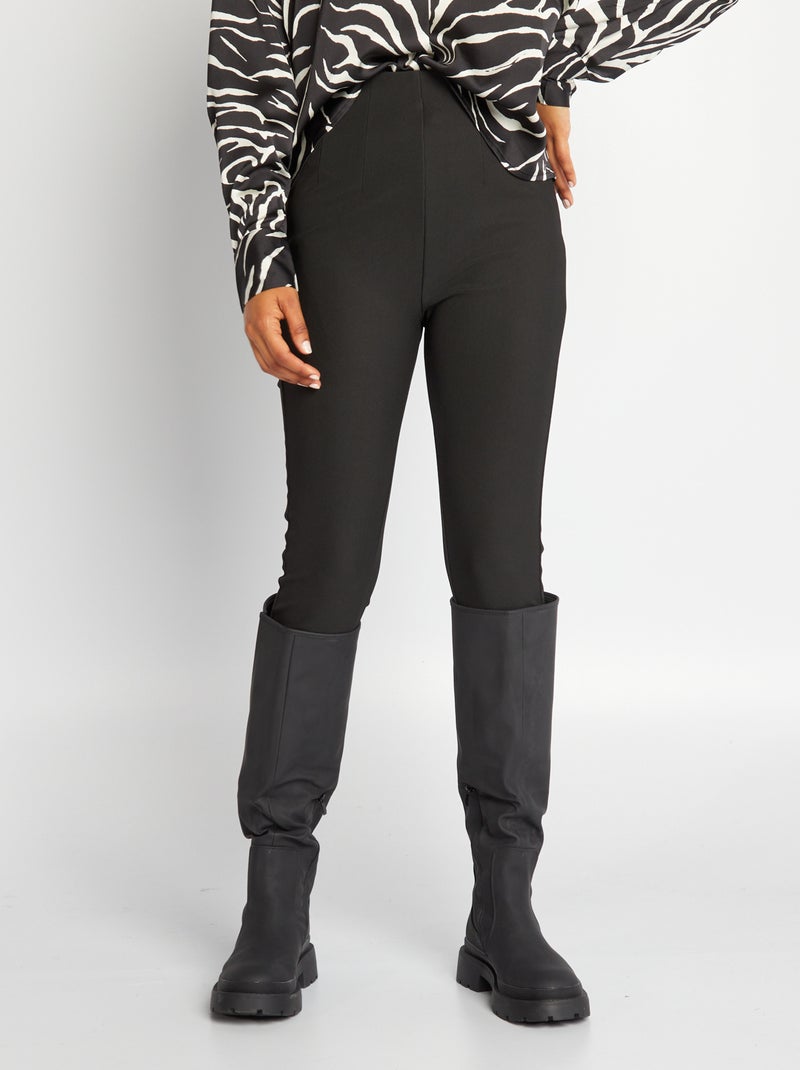 Legging van ribstof met hoge taille ZWART - Kiabi