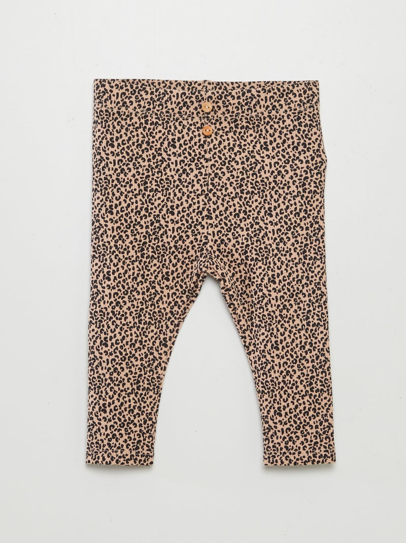 Legging van ribstof met knoopjes BIEGE - Kiabi