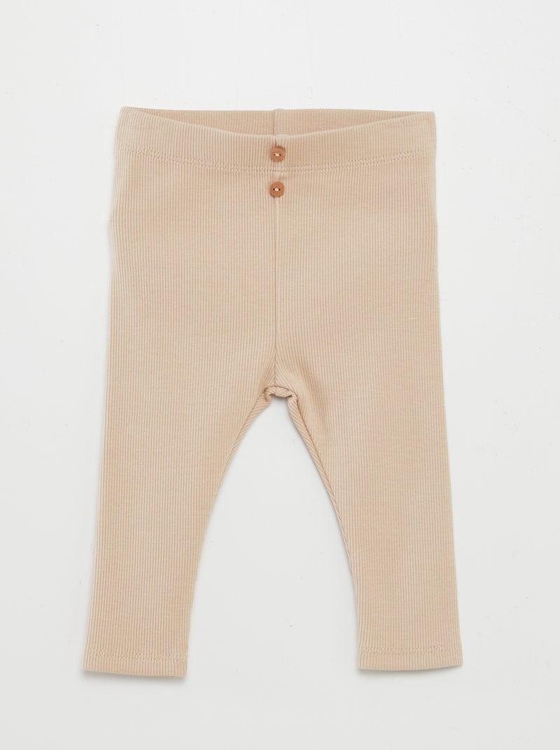 Legging van ribstof met knoopjes BIEGE - Kiabi