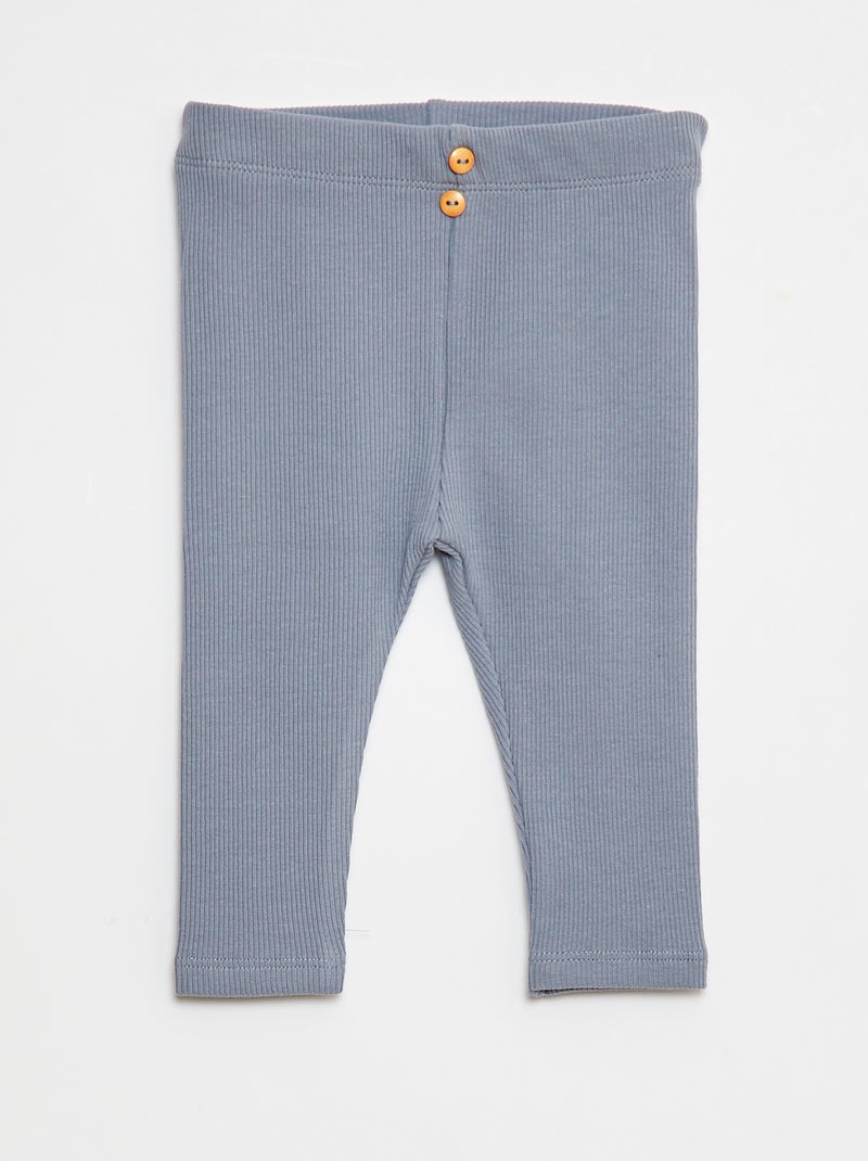 Legging van ribstof met knoopjes Blauw - Kiabi