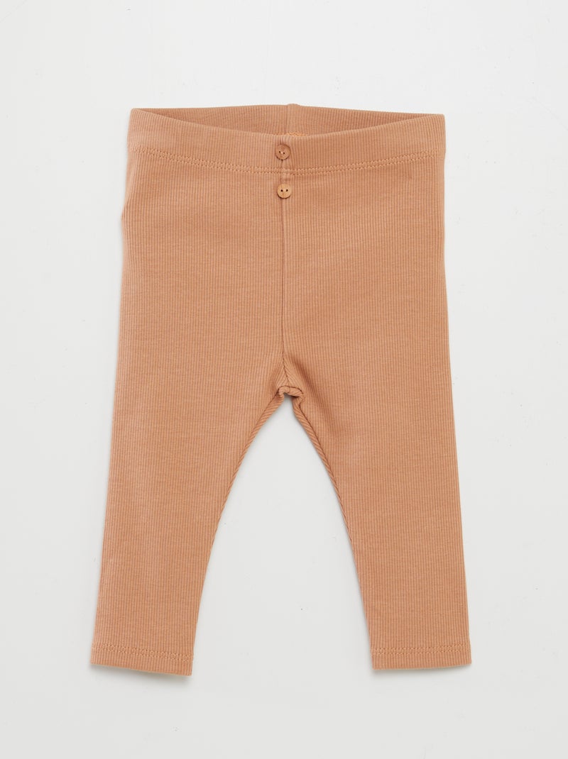Legging van ribstof met knoopjes BRUIN - Kiabi