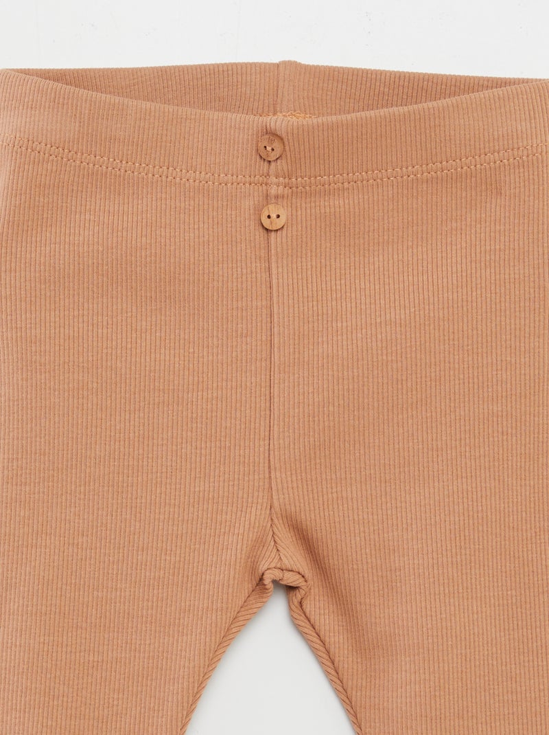 Legging van ribstof met knoopjes BRUIN - Kiabi