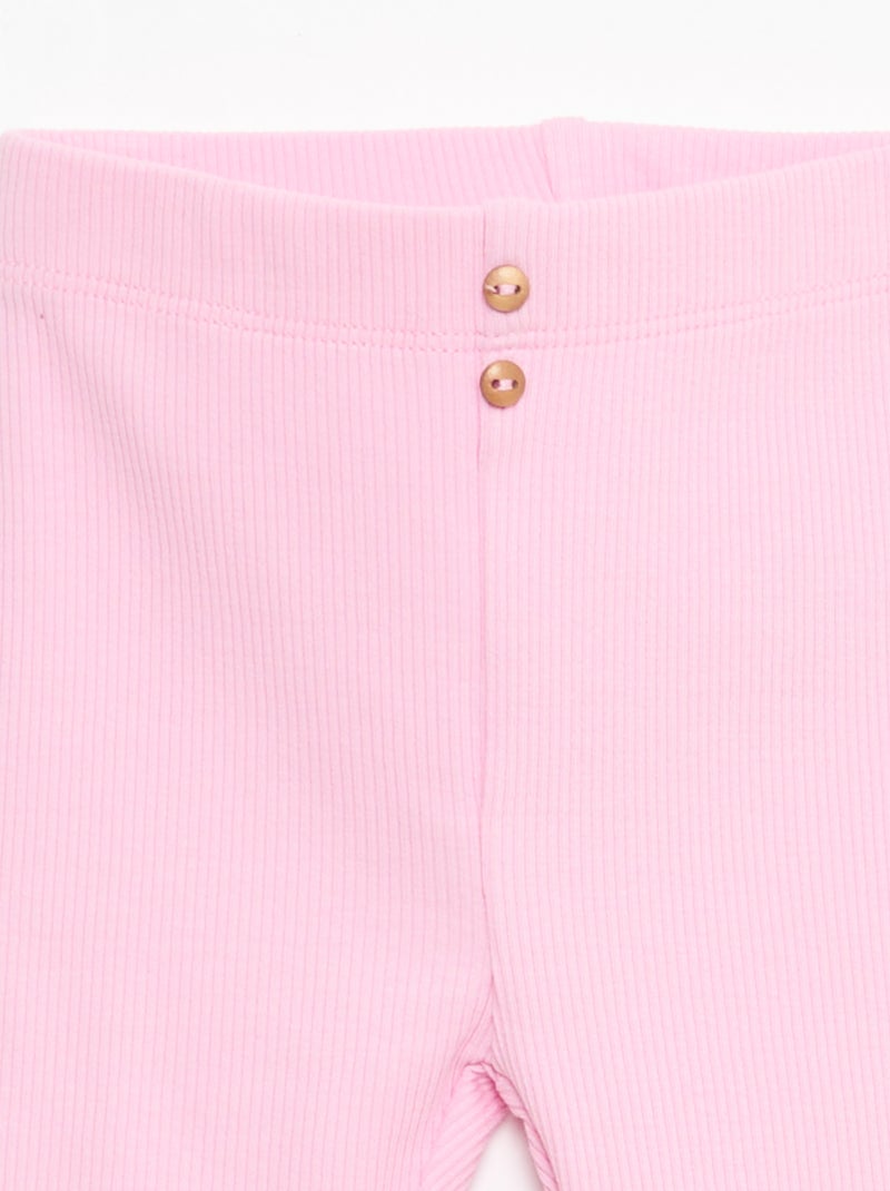 Legging van ribstof met knoopjes Roze - Kiabi