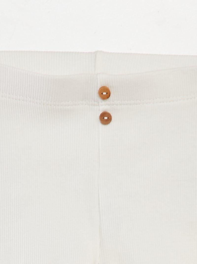 Legging van ribstof met knoopjes WIT - Kiabi