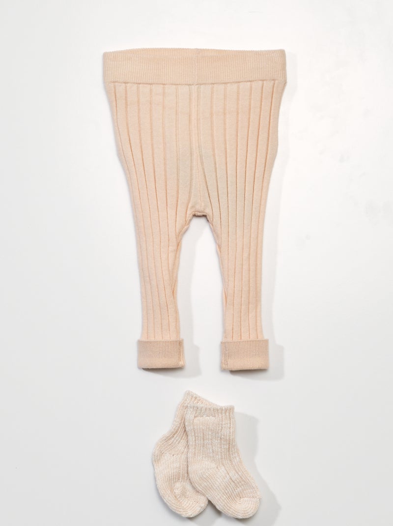 Legging van ribstof + sokjes - 2-delig BIEGE - Kiabi