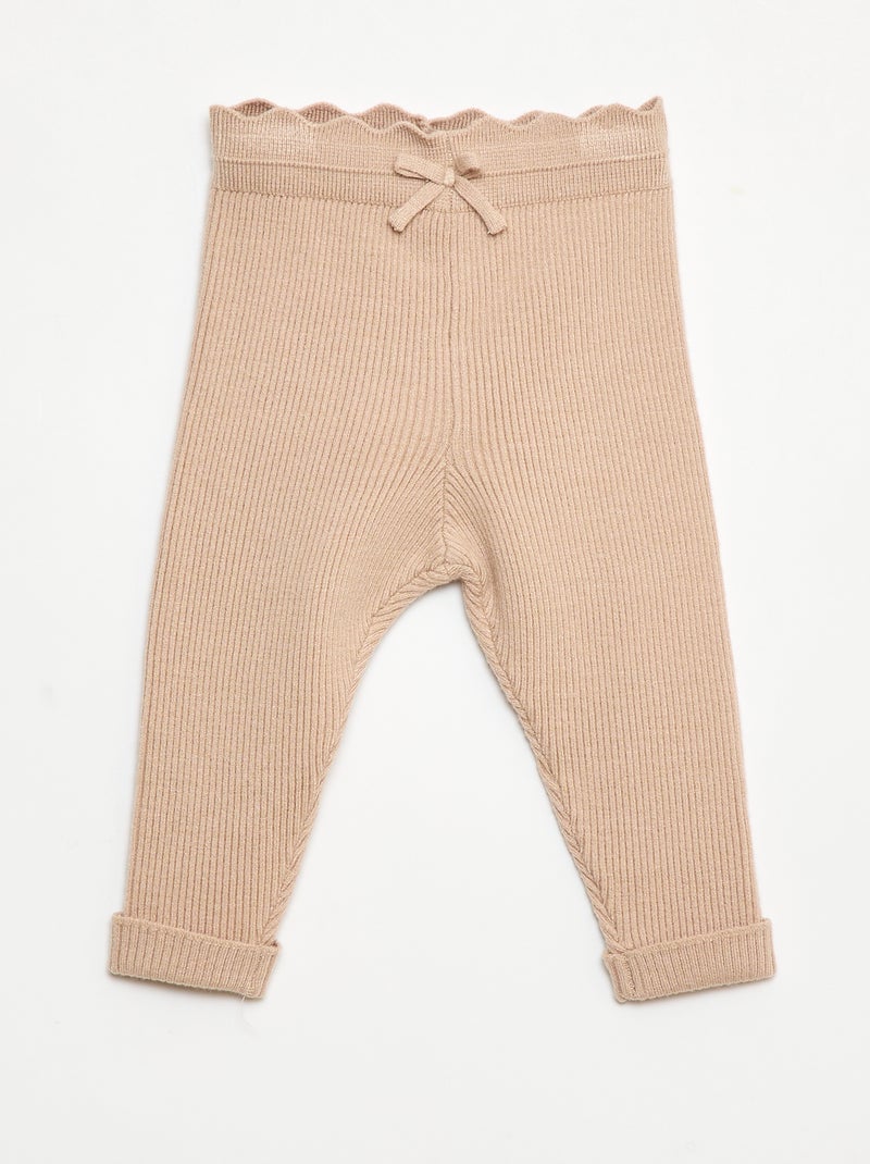 Legging van ribtricot met leuk strikje Biege - Kiabi