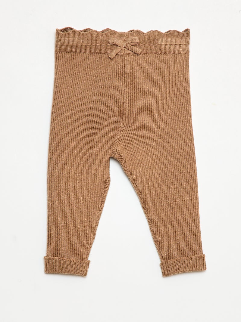 Legging van ribtricot met leuk strikje Bruin - Kiabi