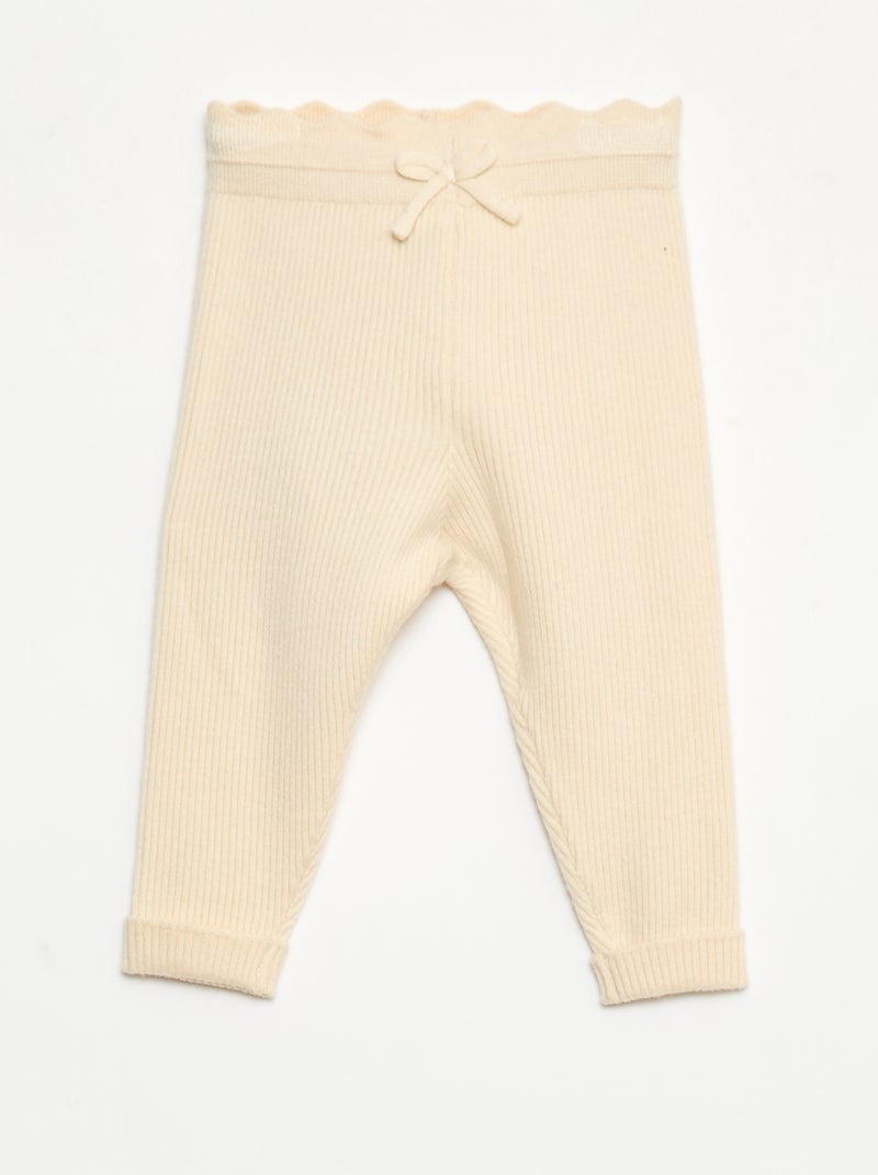 Legging van ribtricot met leuk strikje Wit - Kiabi