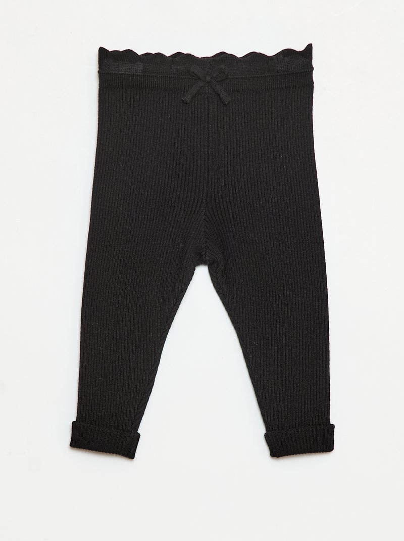 Legging van ribtricot met leuk strikje zwart - Kiabi