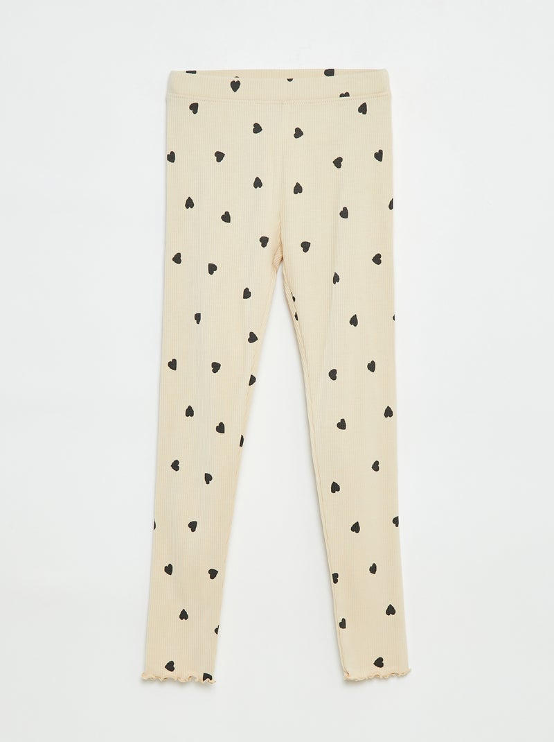 Legging van ribtricot met motiefje Biege - Kiabi