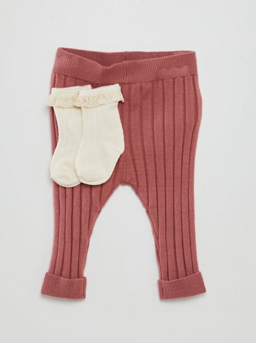 Legging van ribtricot + sokken met borduursel - Kiabi