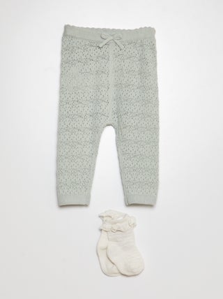 Legging van tricot + sokken met borduursels