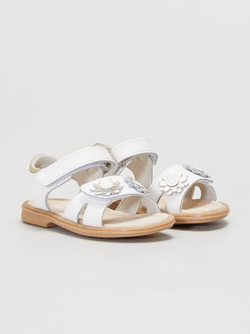Leren sandalen met klittenband wit - Kiabi